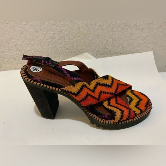 Missoni Multicolor Fabric Zig Zag Ankle Strap Sandals Size 40/ 9.5 Italy - Picture 1 of 14